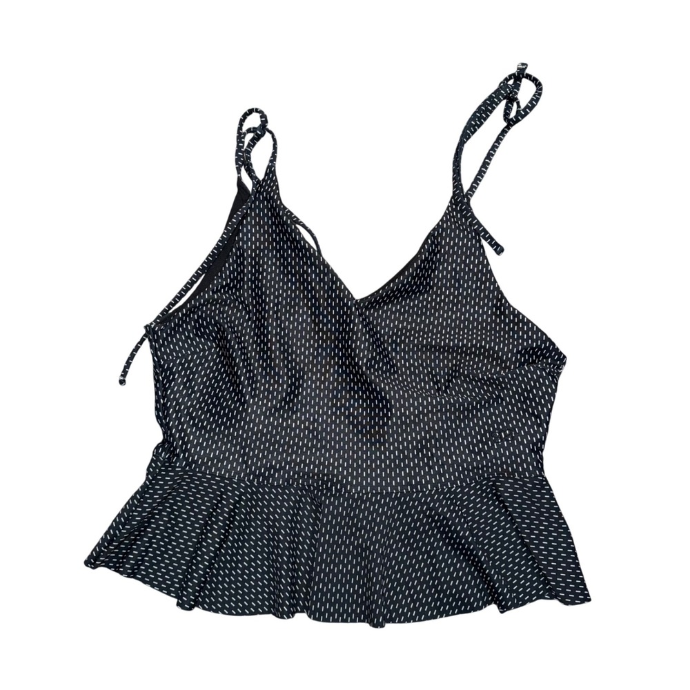 Albion Fit Peplum Swim Top Womens M Black Dash Print Excellent Tie Shoulder